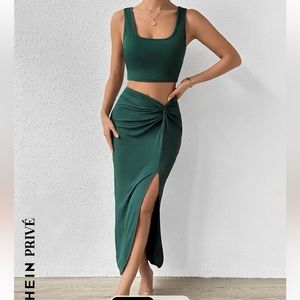 Dark green two piece skirt set